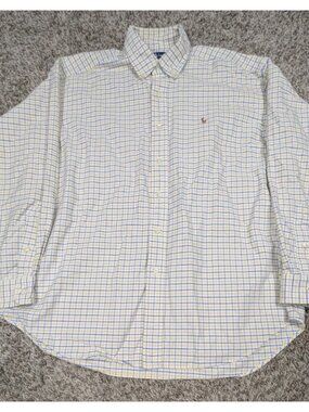 Ralph Lauren Button Down Shirt Mens Large Check Blake Cotton Flesh Pony Oxford